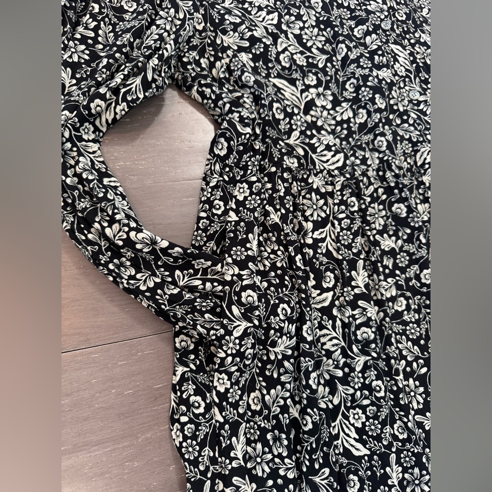 J.CREW Hadid shirt dress in a black and white bouquet print sz L - Picture 8 of 15